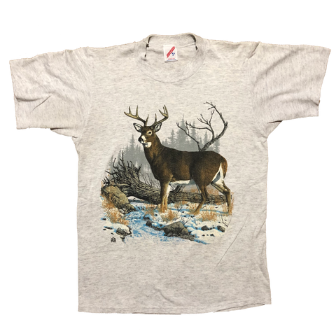 1990 Deer In The Wilderness Single Stitch Shirt Grey Size Small - Beyond 94