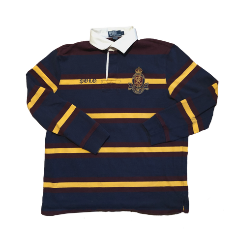 Vintage Ralph Lauren Polo Rugby Maroon/Navy/Yellow Size Large - Beyond 94