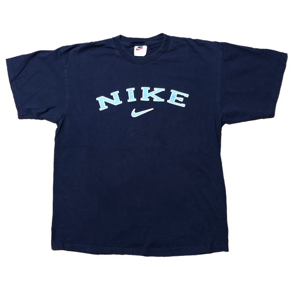 Vintage 90s Nike Logo Shirt Navy Size Large - Beyond 94