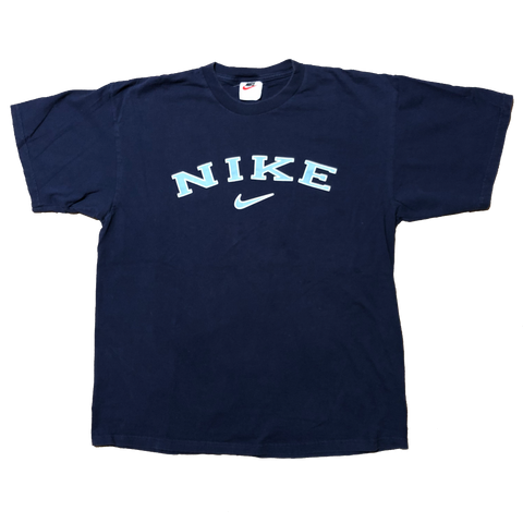 Vintage 90s Nike Logo Shirt Navy Size Large - Beyond 94