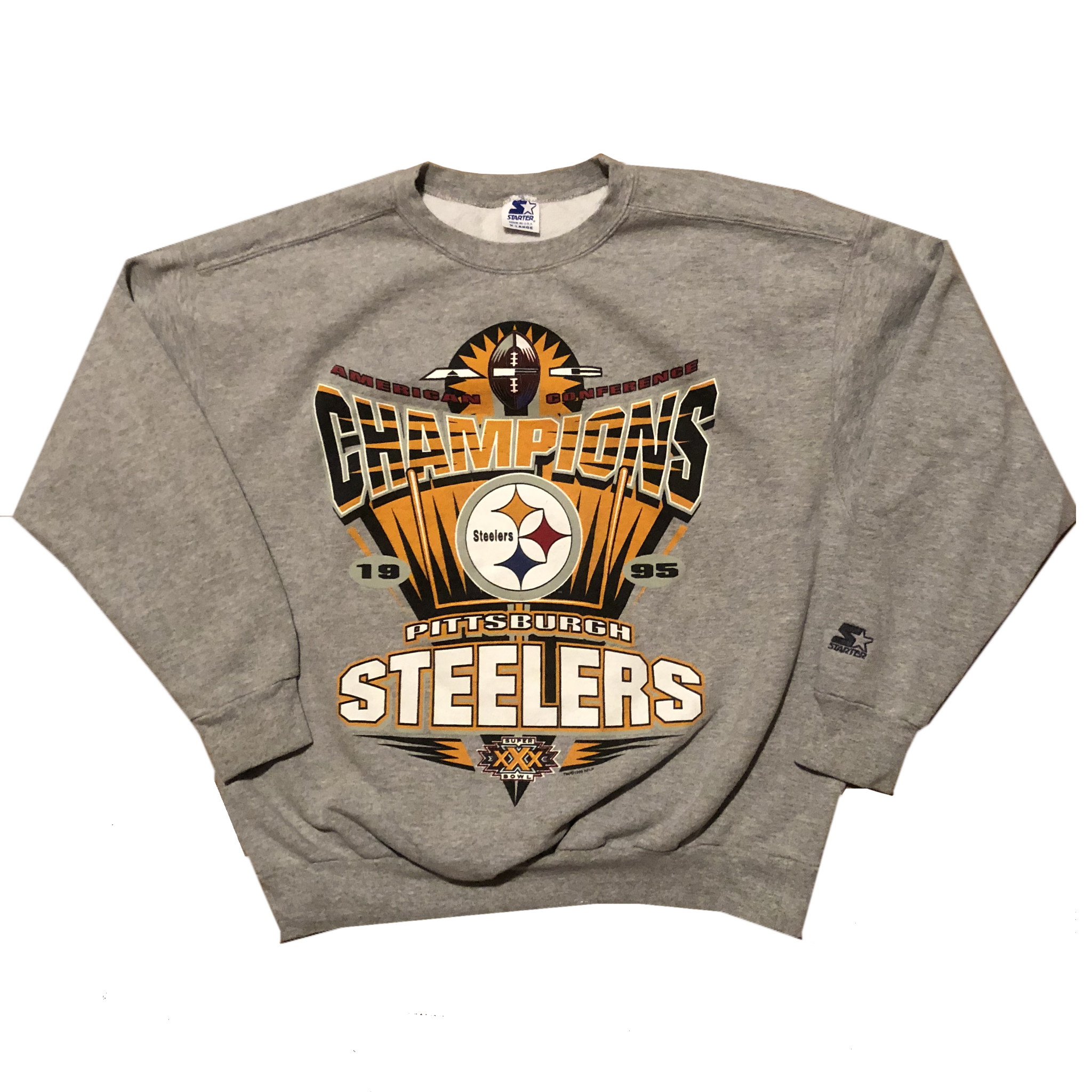 1995 Pittsburgh Steelers AFC Champs Starter Sweatshirt Grey Size X-Large - Beyond 94