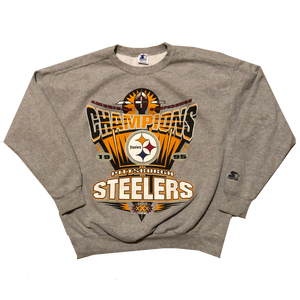 1995 Pittsburgh Steelers AFC Champs Starter Sweatshirt Grey Size X-Large - Beyond 94