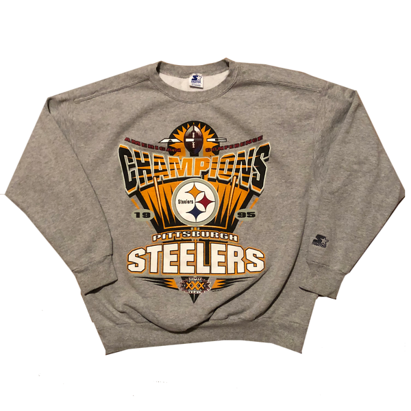 1995 Pittsburgh Steelers AFC Champs Starter Sweatshirt Grey Size X-Large - Beyond 94