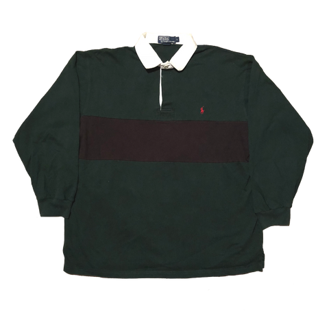 Vintage Ralph Lauren Polo Rugby Shirt Forest Green/Black Size Large - Beyond 94