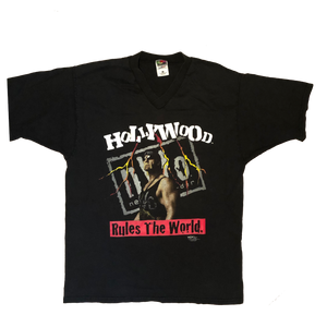 1998 WCW Hollywood Hogan "Rules the World" V-neck Shirt Black Size Large - Beyond 94