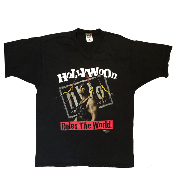 1998 WCW Hollywood Hogan "Rules the World" V-neck Shirt Black Size Large - Beyond 94