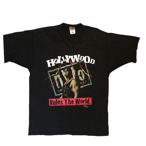 1998 WCW Hollywood Hogan "Rules the World" V-neck Shirt Black Size Large - Beyond 94