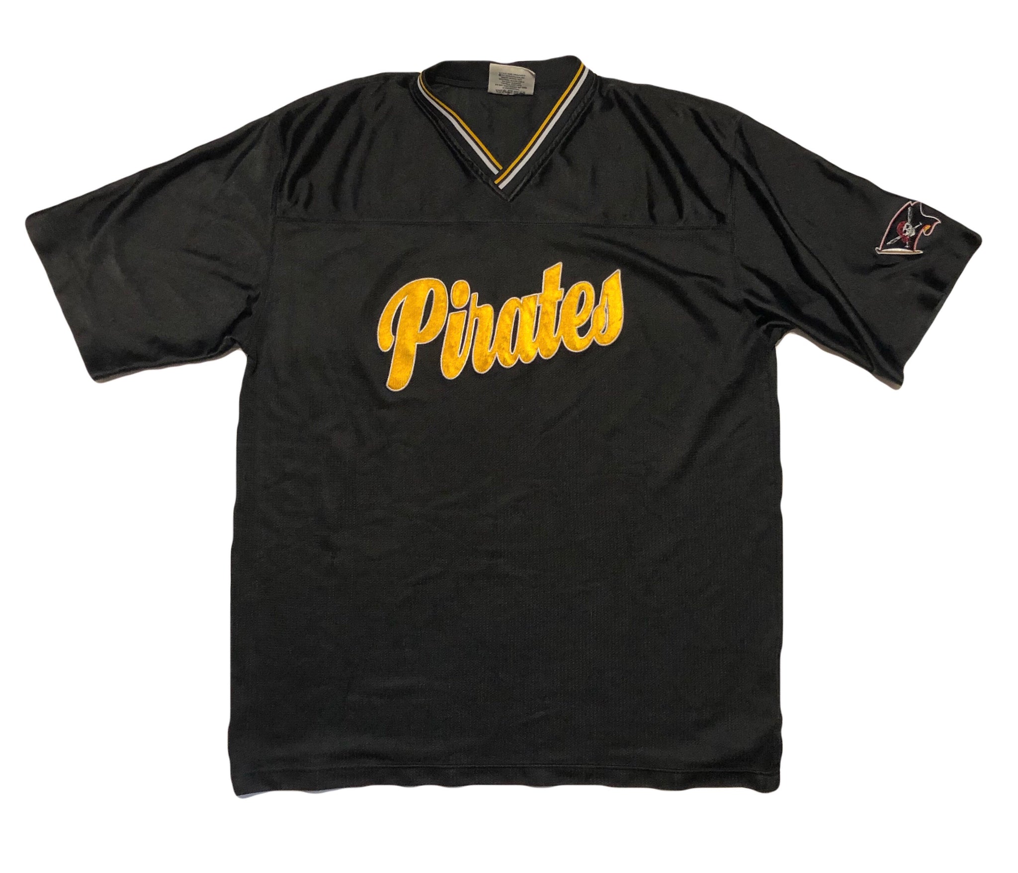 Vintage 90s Pirates Script Logo Pullover Jersey Black Size X-Large - Beyond 94