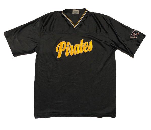 Vintage 90s Pirates Script Logo Pullover Jersey Black Size X-Large - Beyond 94