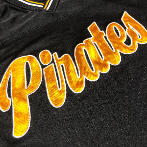 Vintage 90s Pirates Script Logo Pullover Jersey Black Size X-Large - Beyond 94