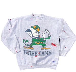 Custom 1/1 Paint Splatter Vintage Notre Dame Sweatshirt Grey Size Large - Beyond 94
