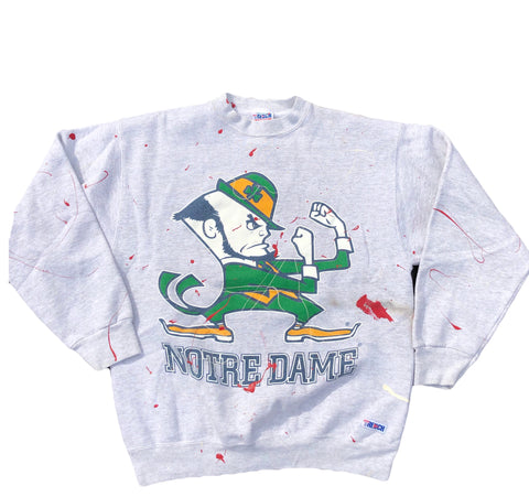 Custom 1/1 Paint Splatter Vintage Notre Dame Sweatshirt Grey Size Large - Beyond 94