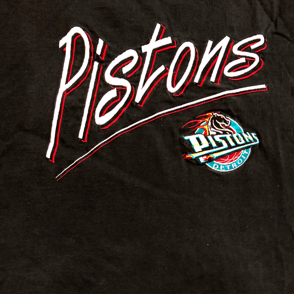 90's NBA Detroit Pistons Embroidered Logo Shirt Black Size Large - Beyond 94