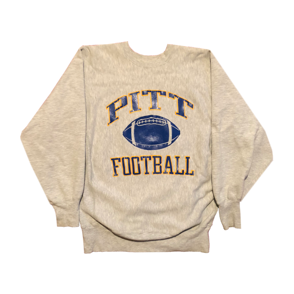 Vintage Champion Reverse Weave Warmup "Pitt Panthers" Crewneck Grey Size X-Large - Beyond 94