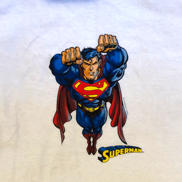 2001 DC Comics Superman Ringer Shirt White Size Large - Beyond 94