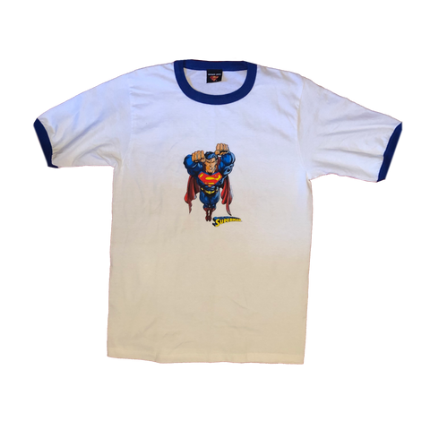 2001 DC Comics Superman Ringer Shirt White Size Large - Beyond 94
