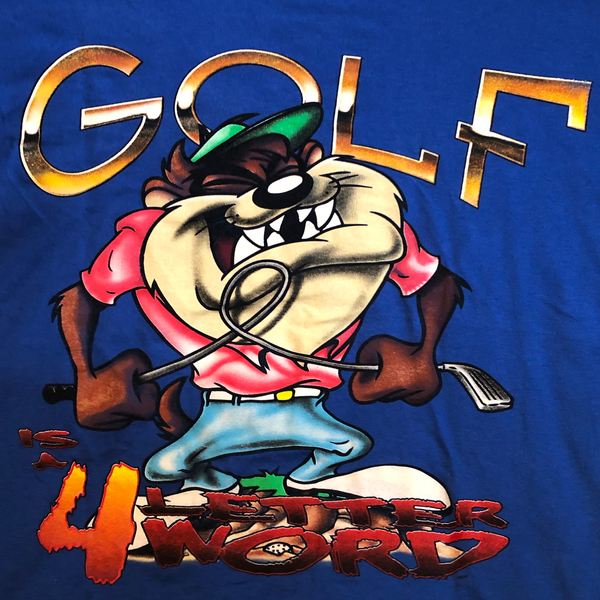 1997 Looney Tunes Tasmanian Devil "Golf Is A 4 Letter Word" Shirt Blue Large - Beyond 94