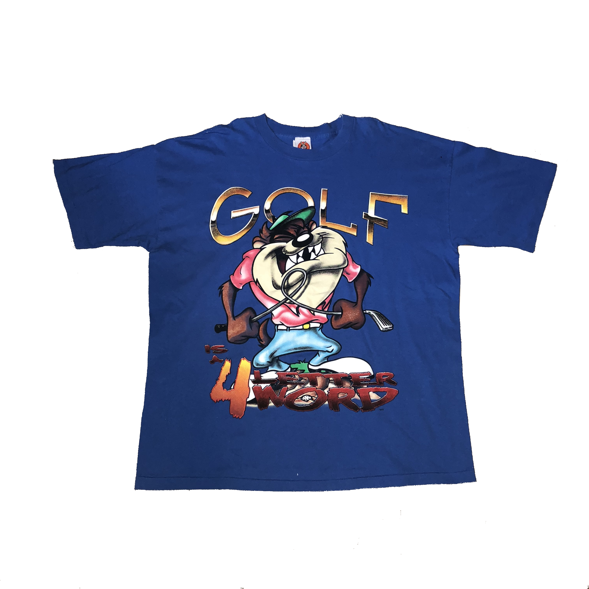 1997 Looney Tunes Tasmanian Devil "Golf Is A 4 Letter Word" Shirt Blue Large - Beyond 94