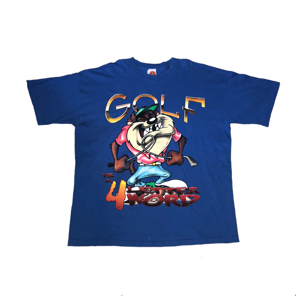 1997 Looney Tunes Tasmanian Devil "Golf Is A 4 Letter Word" Shirt Blue Large - Beyond 94