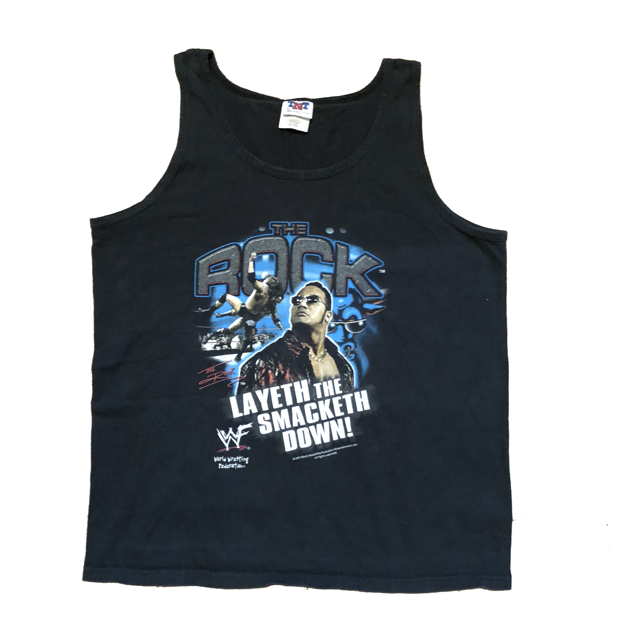 2001 WWF The Rock "Layeth The Smacketh Down" Tank Top Shirt Black Size Large - Beyond 94