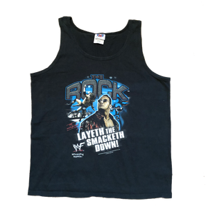 2001 WWF The Rock "Layeth The Smacketh Down" Tank Top Shirt Black Size Large - Beyond 94