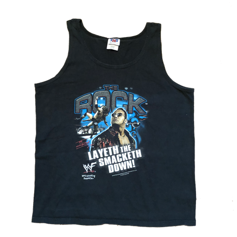 2001 WWF The Rock "Layeth The Smacketh Down" Tank Top Shirt Black Size Large - Beyond 94