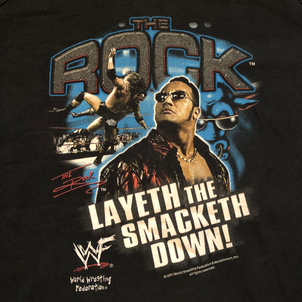 2001 WWF The Rock "Layeth The Smacketh Down" Tank Top Shirt Black Size Large - Beyond 94